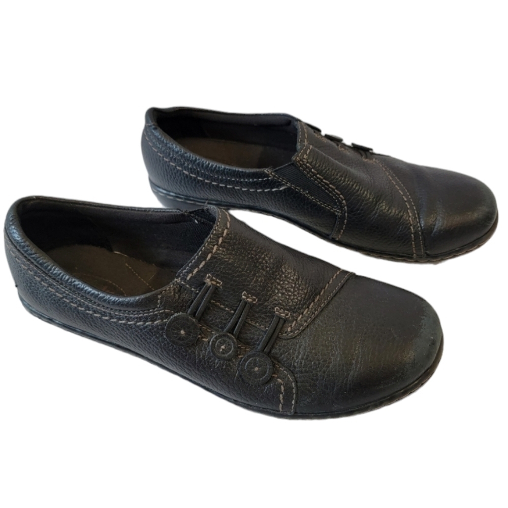 Clarks Ashland Effie Women Black Leather Pull-On Comfort Shoes Sz 9M Bendable